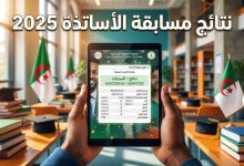 جهاز لوحي يعرض خطوات الاستعلام عن نتائج مسابقة توظيف الأساتذة 2026 في الجزائر عبر المنصة الرقمية التابعة لوزارة التربية الوطنية.