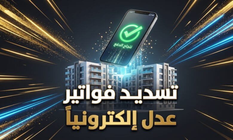 هاتف ذكي يعرض عملية دفع إلكتروني ناجحة لتسديد فواتير سكنات عدل