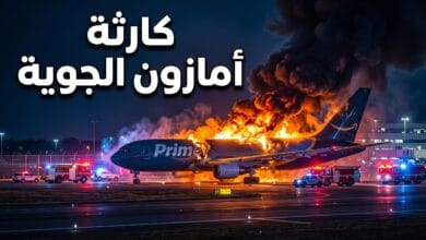 النيران تلتهم طائرة شحن تابعة لأمازون إير بعد تحطمها في مطار ميامي الدولي