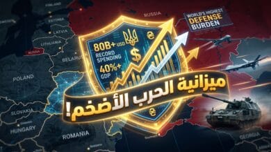 رسوم بيانية مالية وعناصر عسكرية تعبر عن الإنفاق الدفاعي القياسي لأوكرانيا لعام 2027