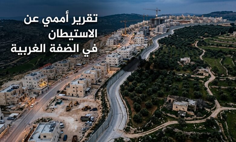 خريطة تعبيرية تظهر التوسع الاستيطاني في الضفة الغربية بناء على التقرير الأممي