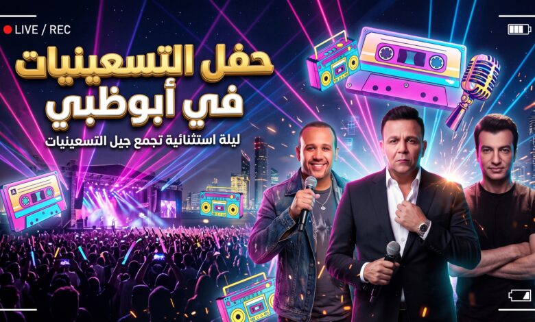 موعد وتذاكر حفل التسعينيات في أبوظبي بمشاركة محمد فؤاد وإيهاب توفيق وهشام عباس