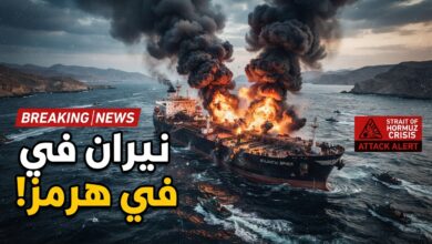 اندلاع حريق في ناقلة نفط بعد تعرضها لضربة في مضيق هرمز