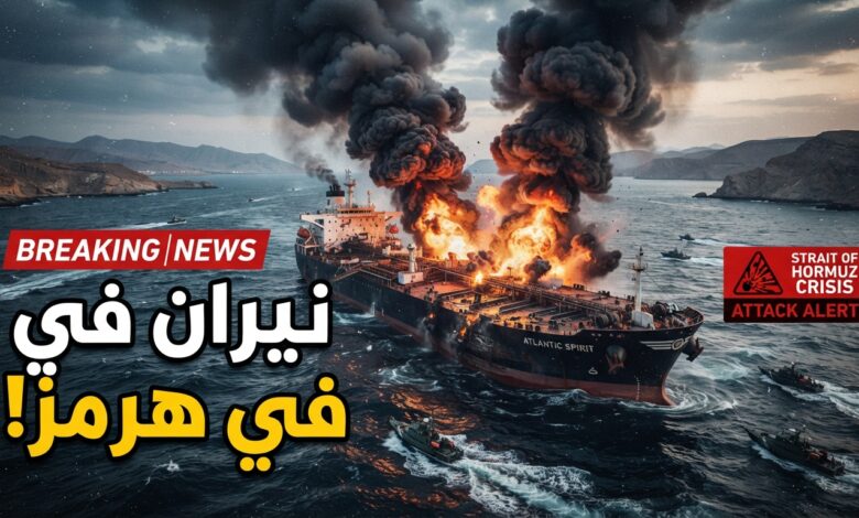 اندلاع حريق في ناقلة نفط بعد تعرضها لضربة في مضيق هرمز